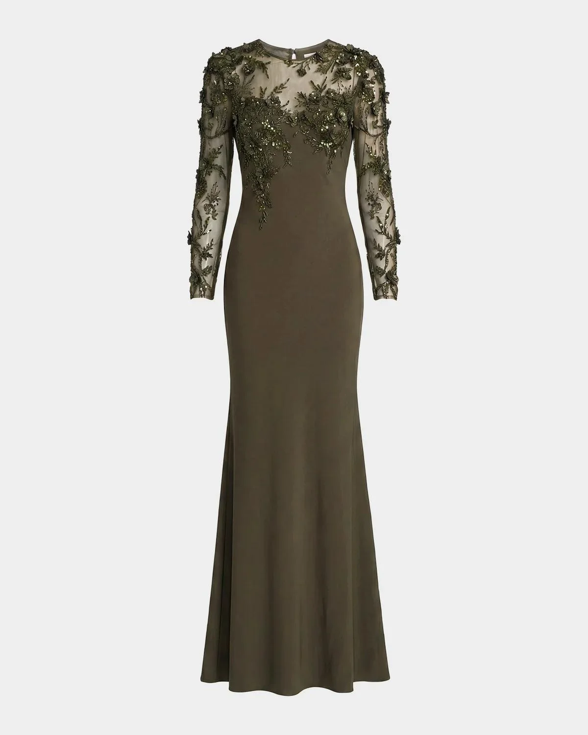 Floral Embellished Long-Sleeve Column Gown - 1