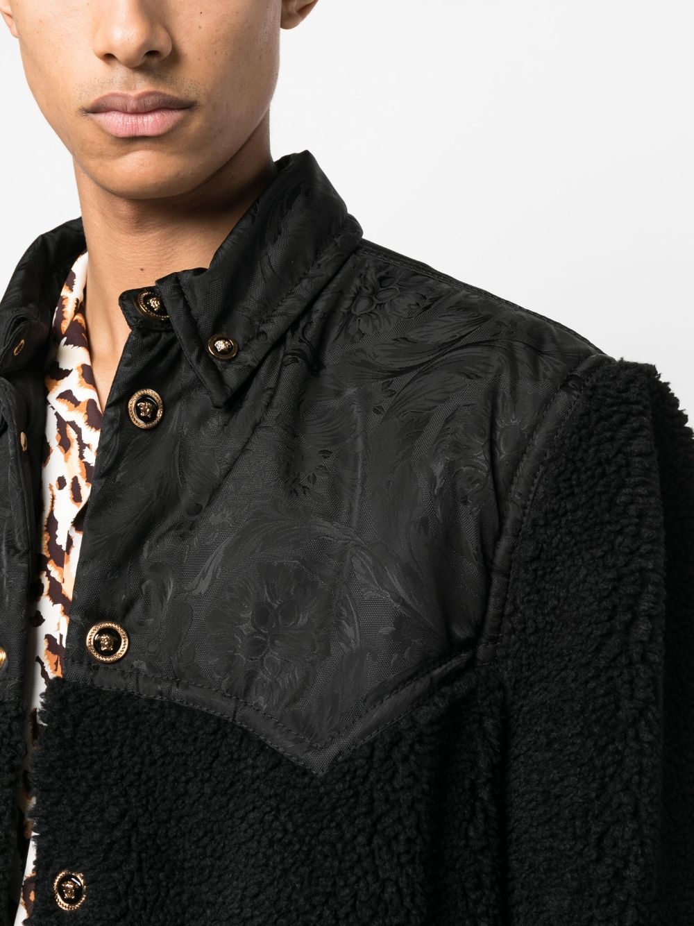 Medusa panelled faux-shearling jacket - 5