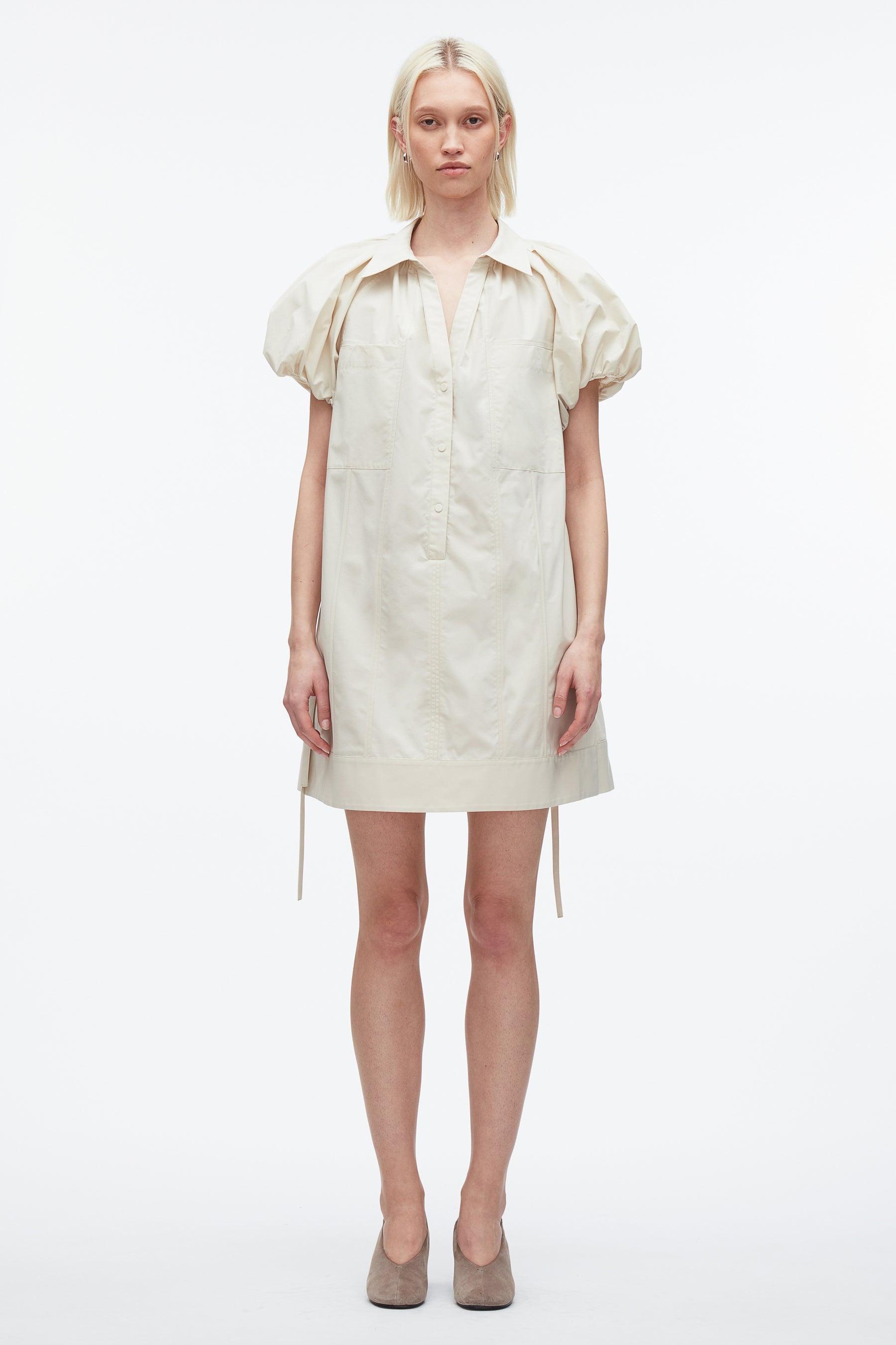 Puff Sleeve Short Shirt Dress - 2