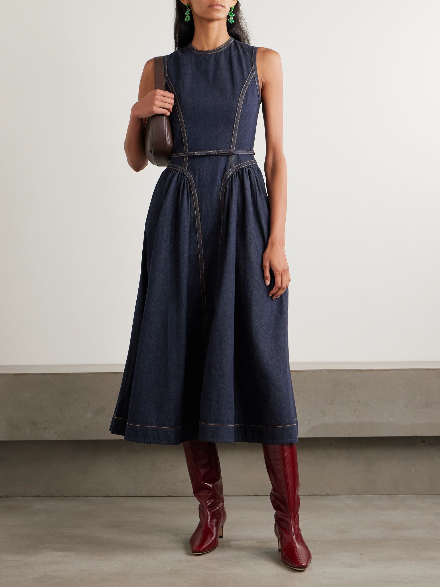 Belted denim midi dress Dark denim - 2