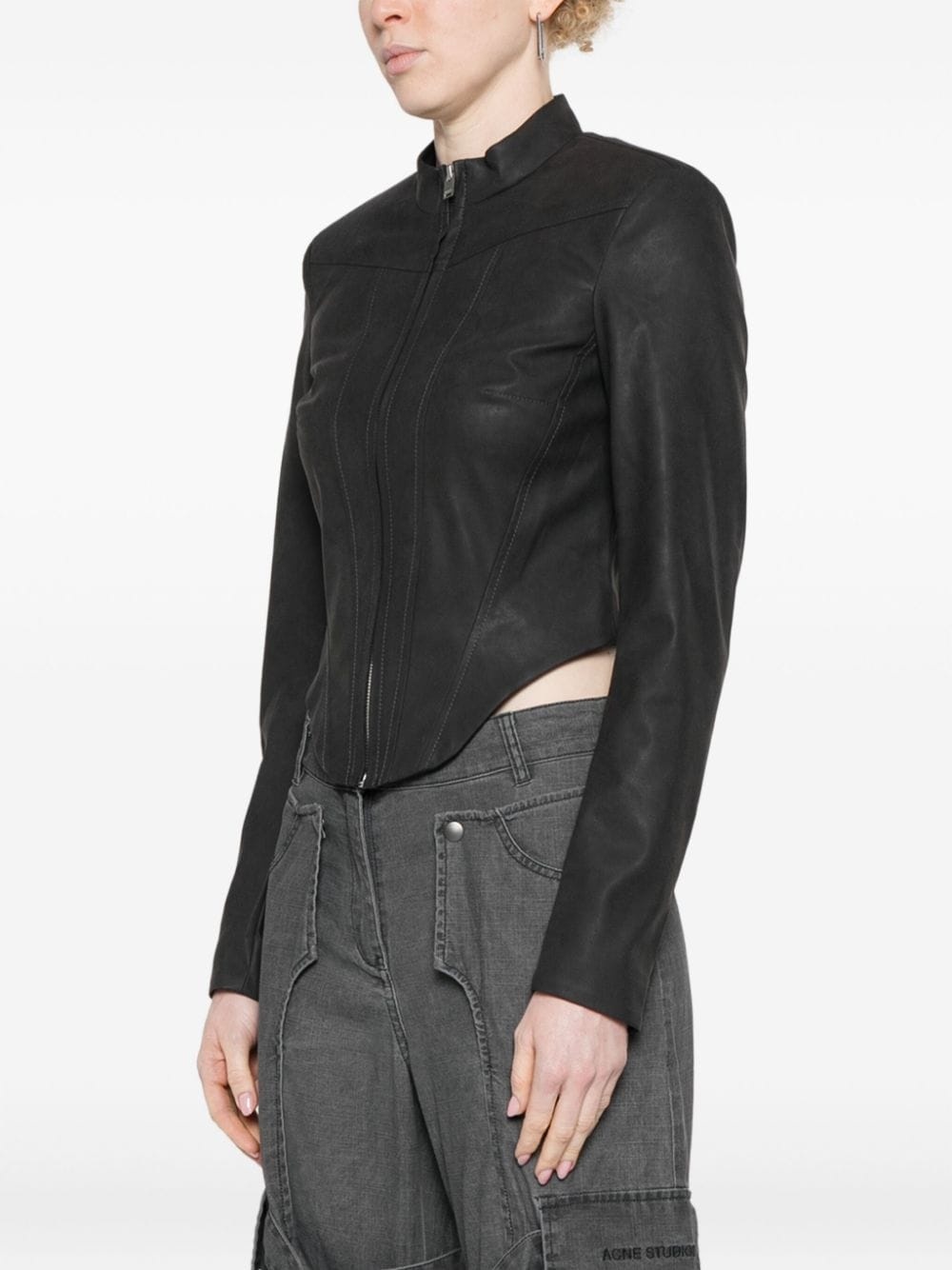cropped faux-leather jacket - 3