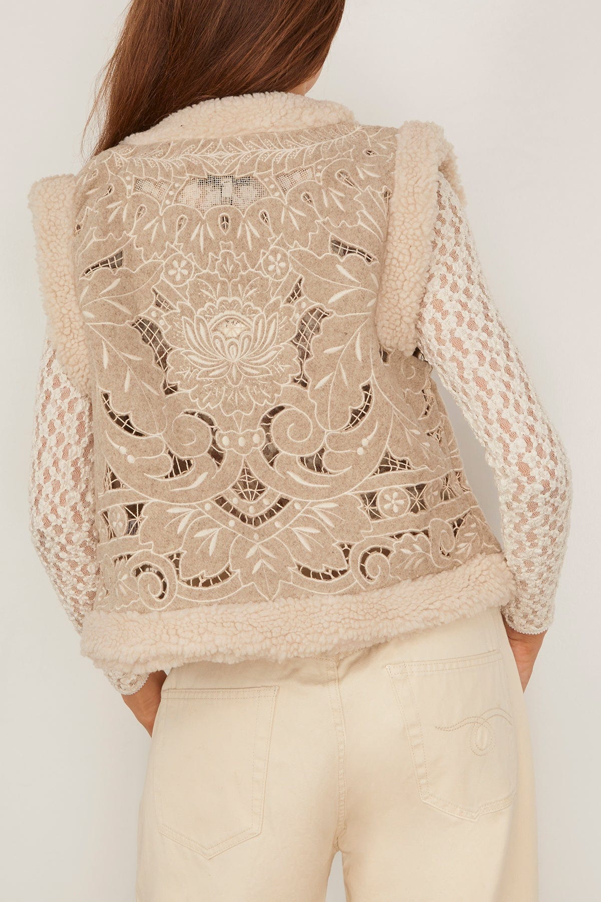 Ceci Embroidery Felt Vest in Oatmeal - 4