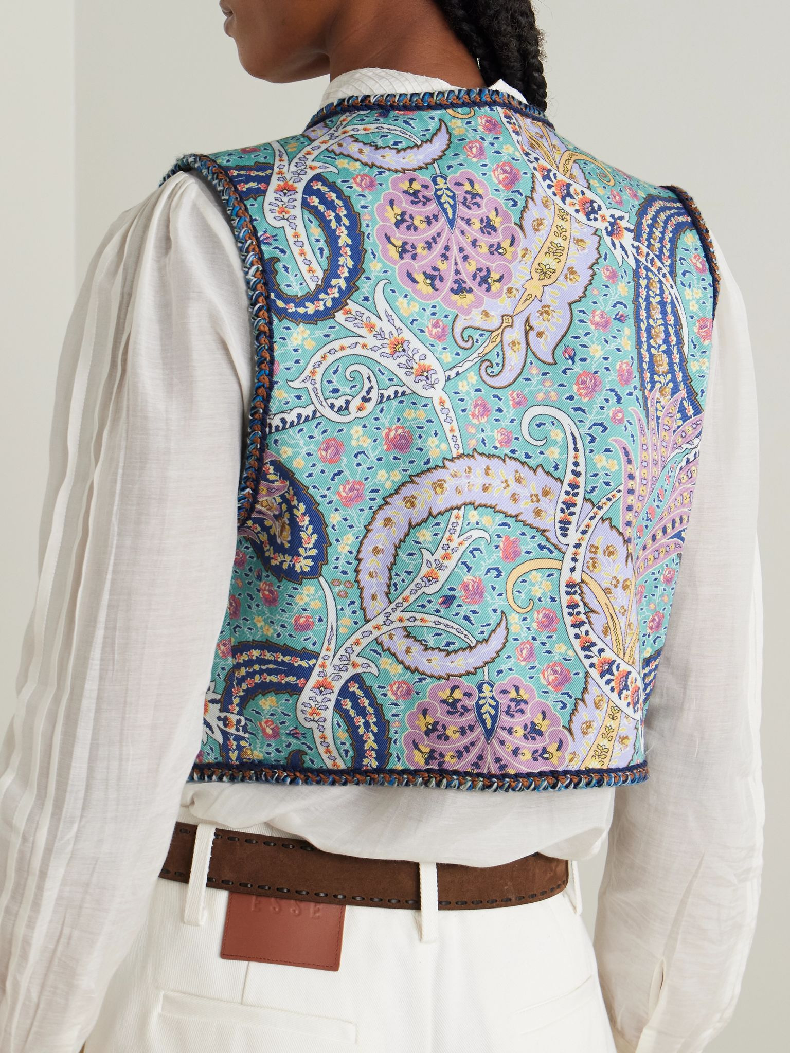 Cropped embroidered denim vest Light blue - 3