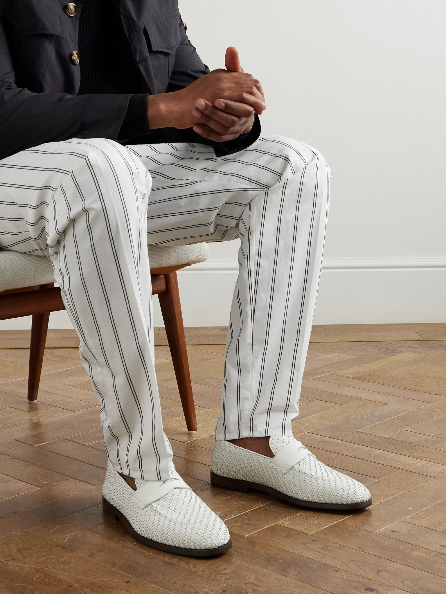 Woven Leather Penny Loafers Off-white - 2