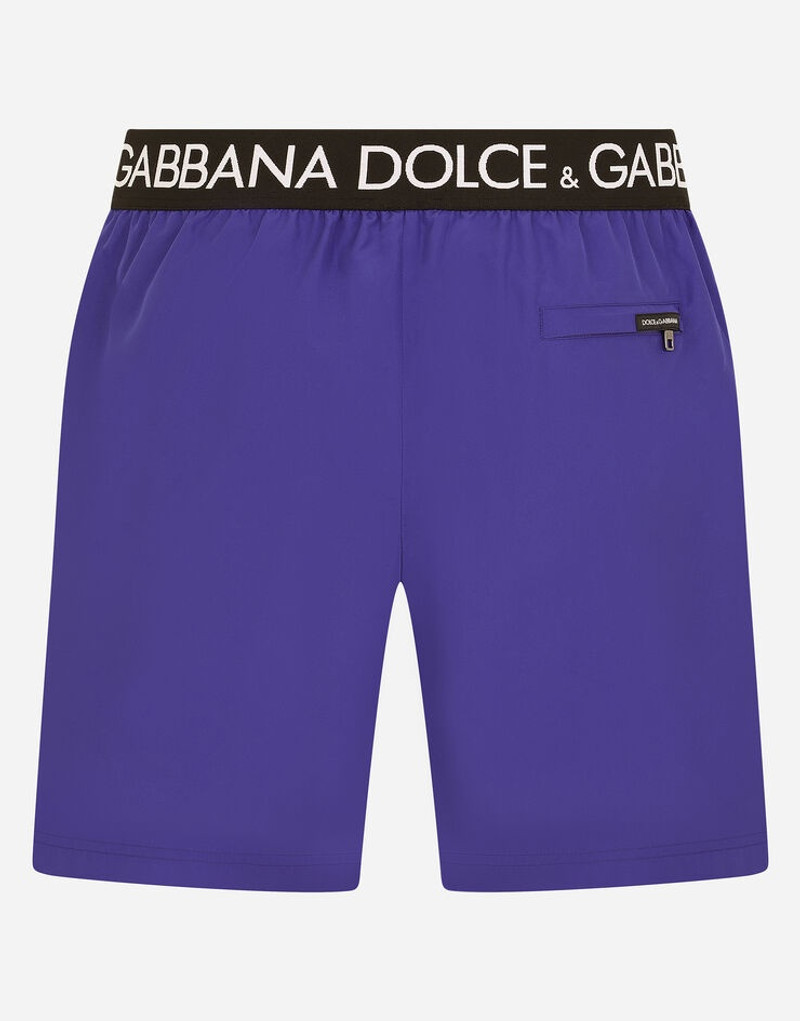 Mid-length swim trunks with branded stretch waistband 1