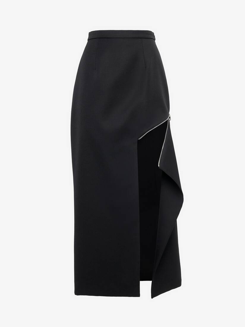 Women's Zip Slash Pencil Skirt in Black - 1