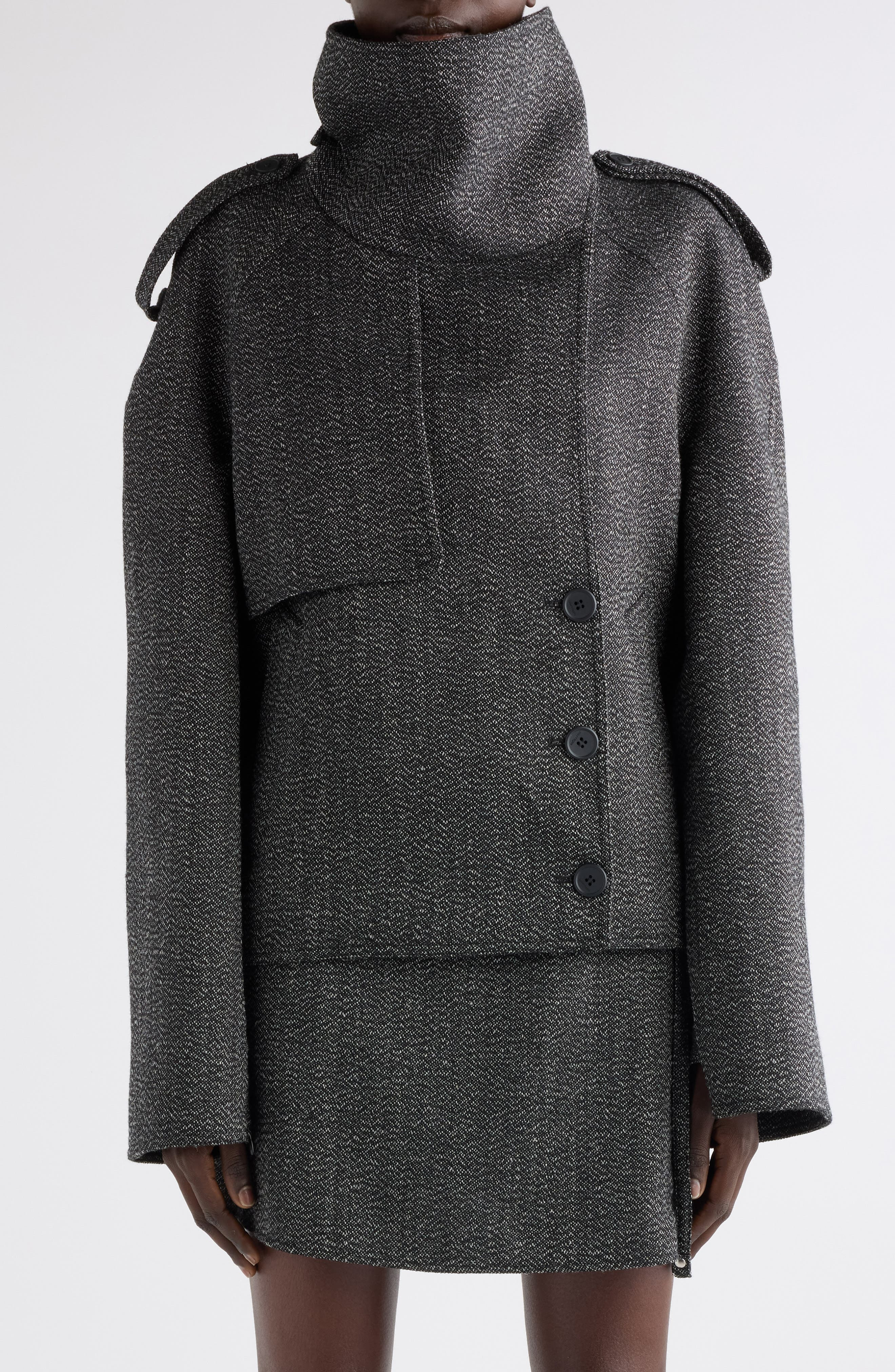 Courrèges Oblique Caviar Wool Coat in Black/Heritage White at Nordstrom - 6