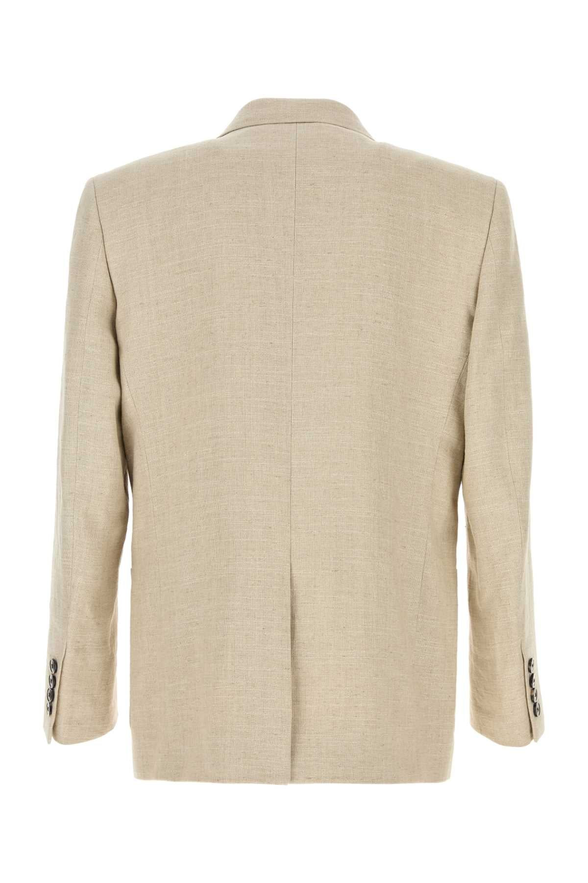 Valentino Garavani Men Beige Linen Blend Blazer - 2