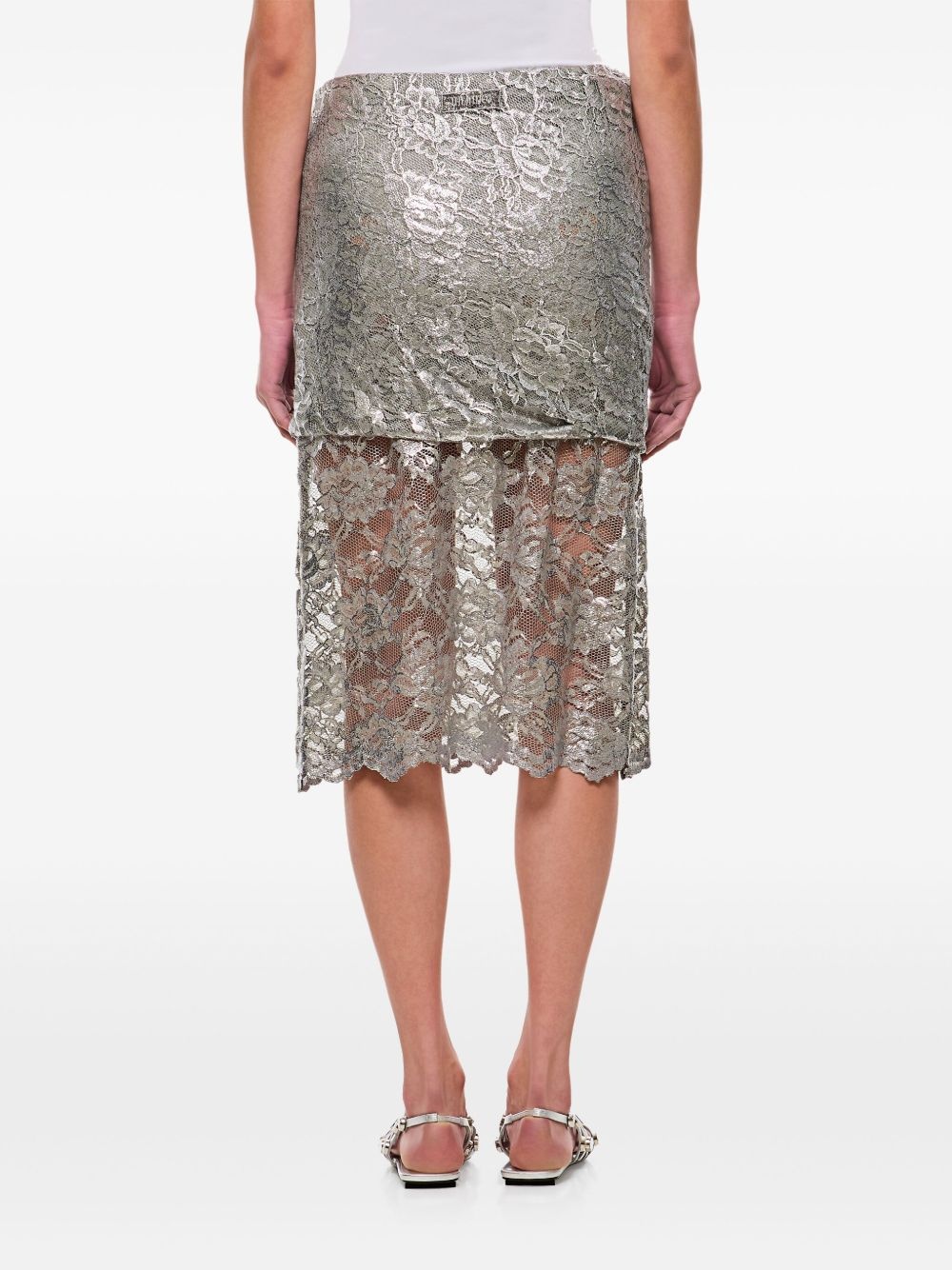 lace overlay metallic-sheen skirt - 3