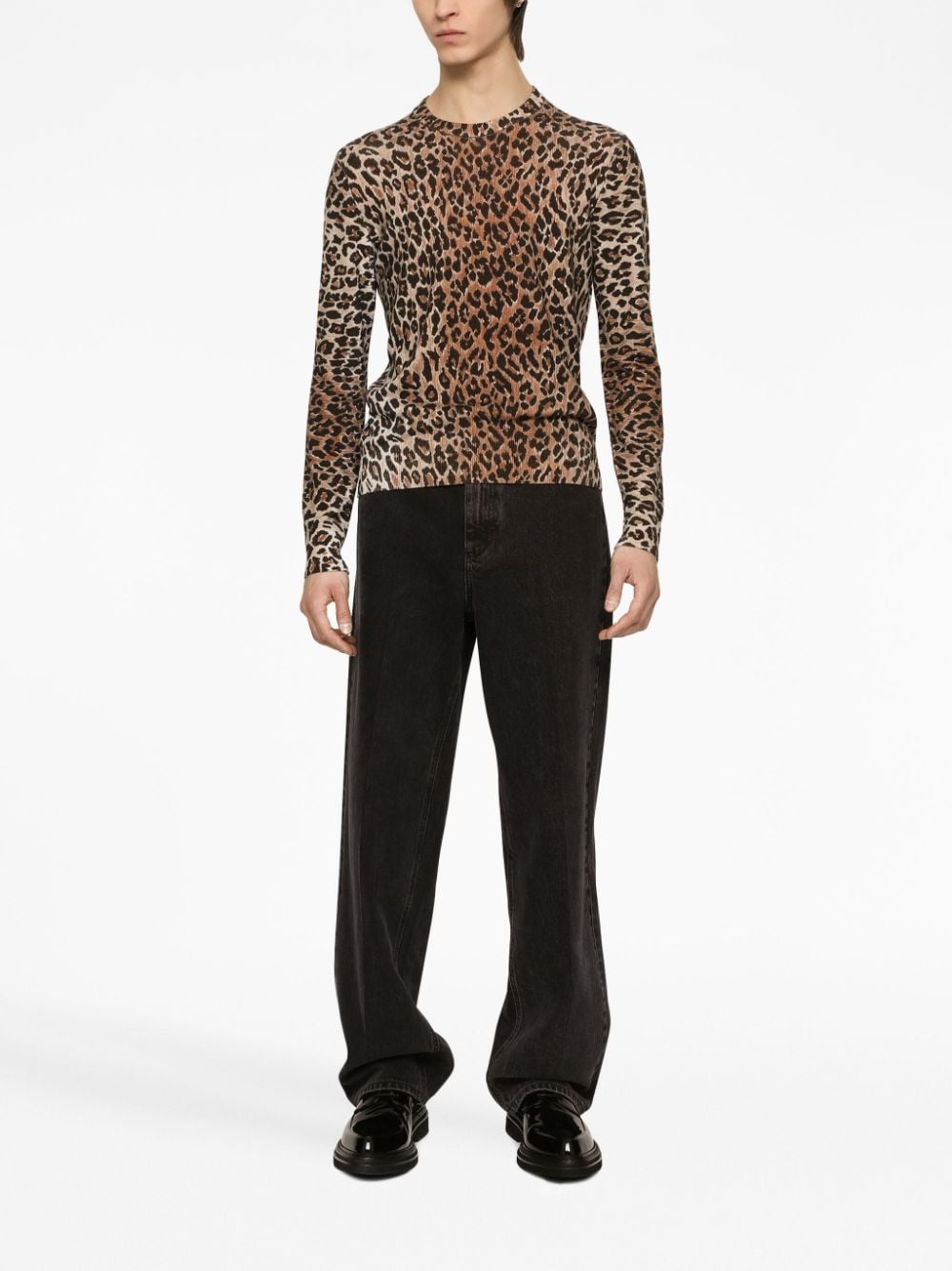 leopard-print wool jumper - 3