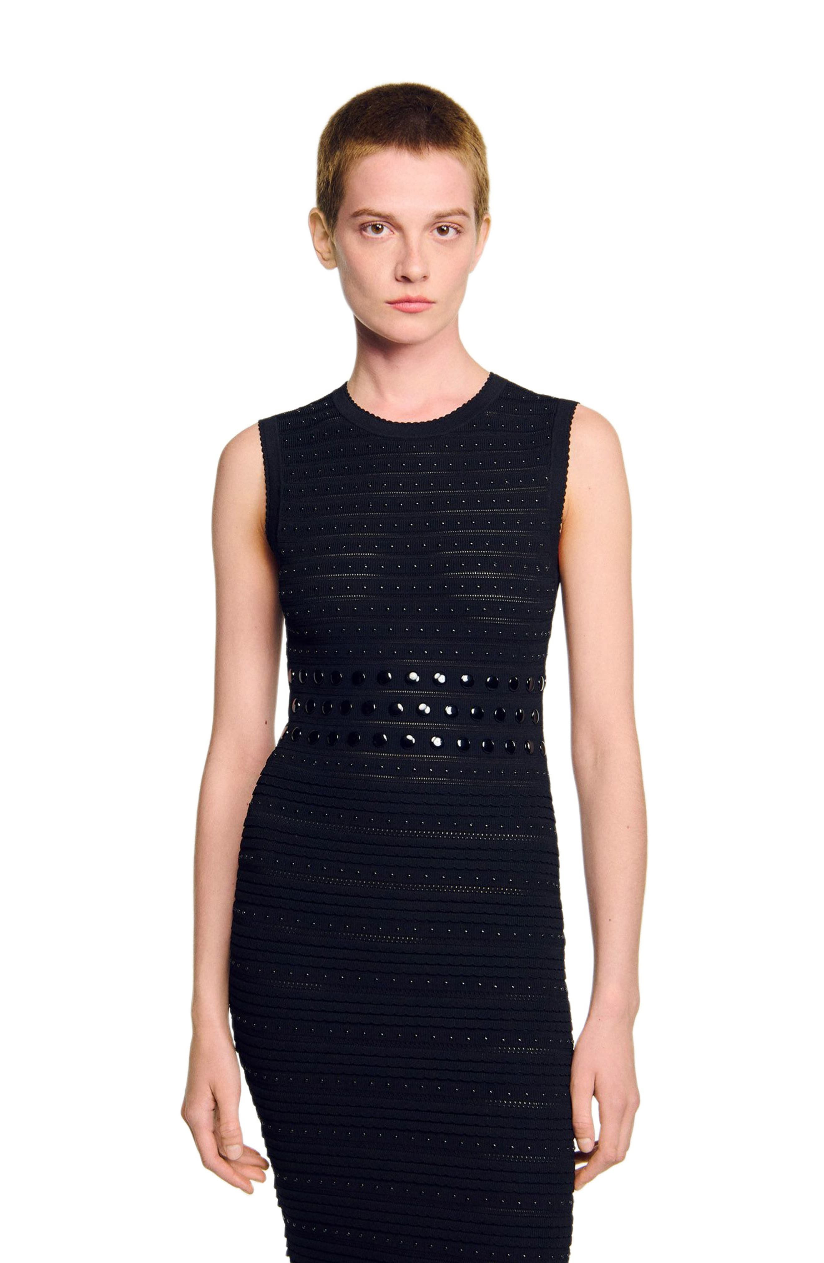 SANDRO Knit maxi dress with studs in Black at Nordstrom - 3