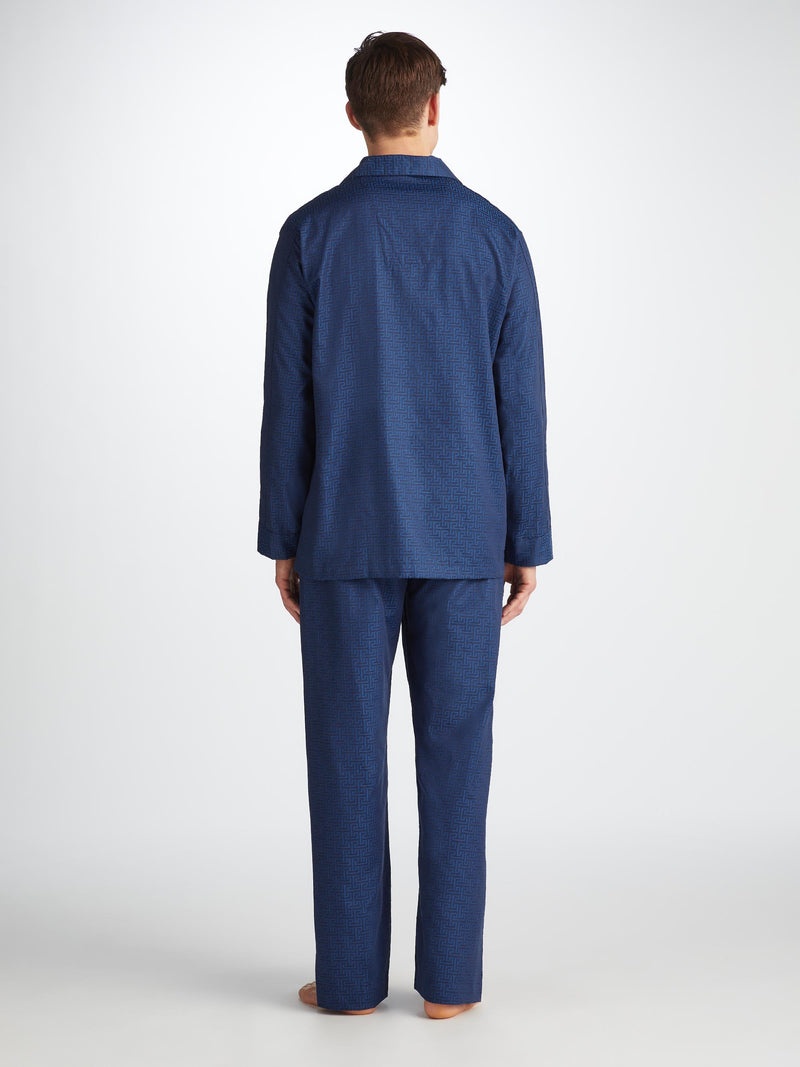 Men's Classic Fit Pajamas Paris 27 Cotton Jacquard Navy - 4