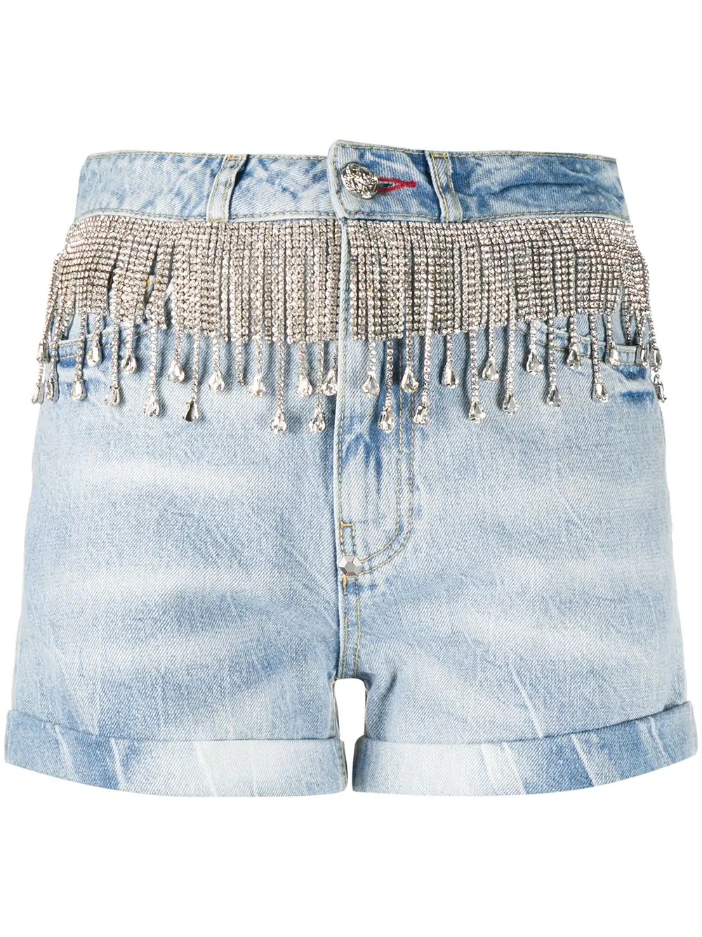 crystal fringe denim shorts - 1