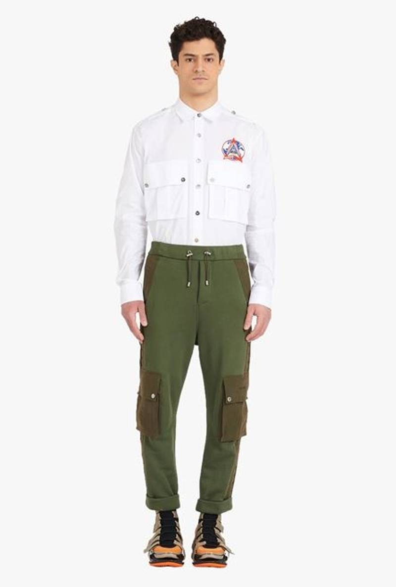 Wide-legged khaki jersey and nylon cargo sweatpants 4