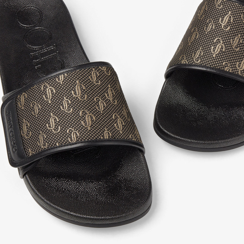 Fitz/M
Black and Gold JC Monogram Jacquard Lurex and Nappa Leather Slides 3