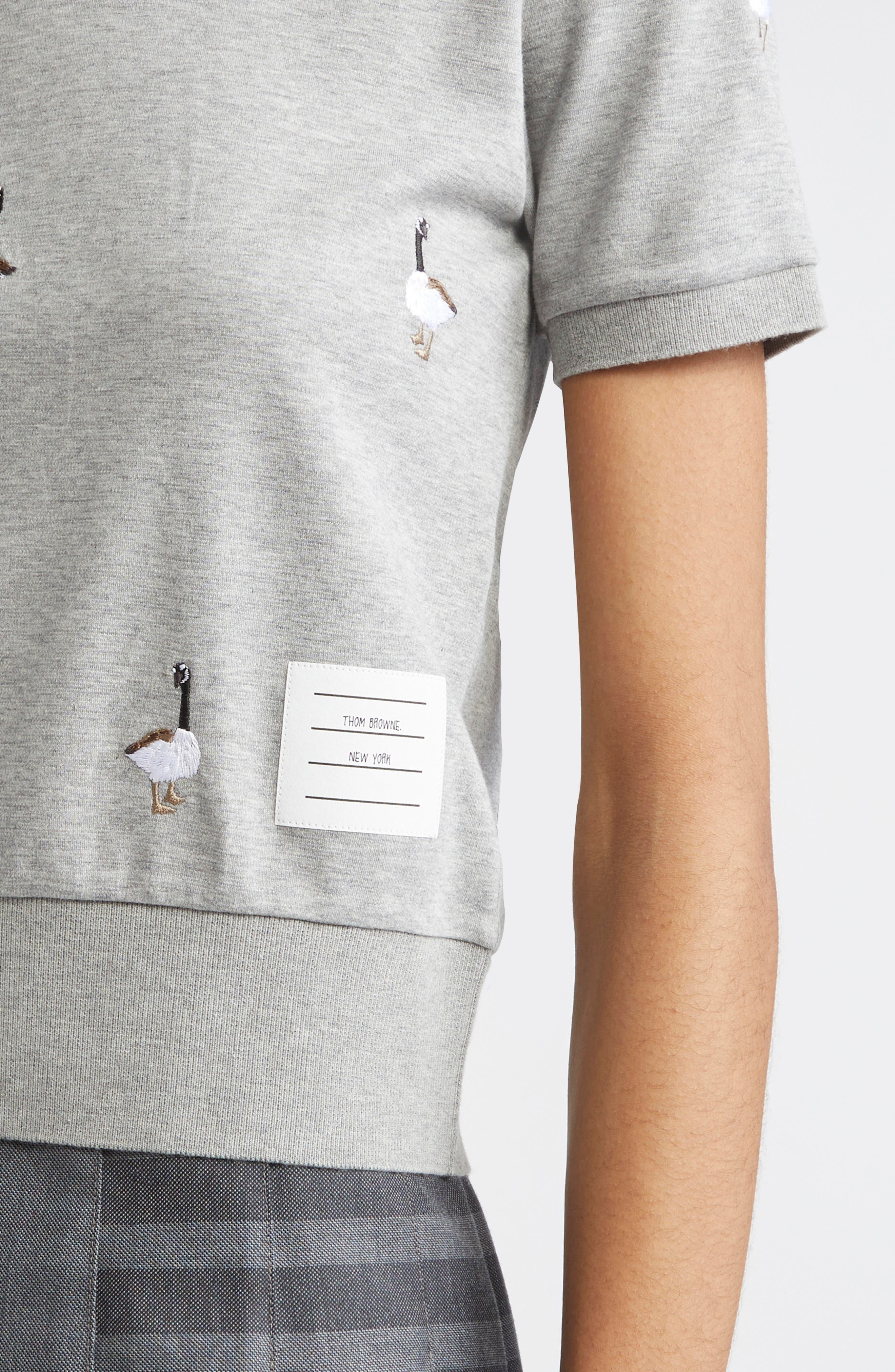 Thom Browne Embroidered Geese Short Sleeve Sweatshirt in Light Grey at Nordstrom - 5
