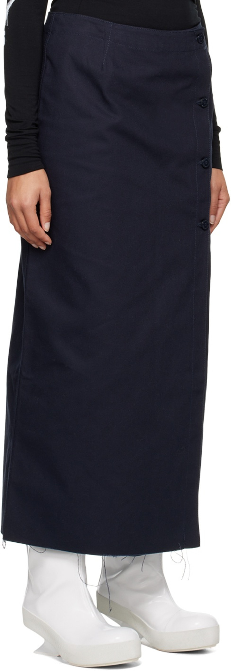 Raf Simons Navy Buttoned Denim Midi Skirt outlook