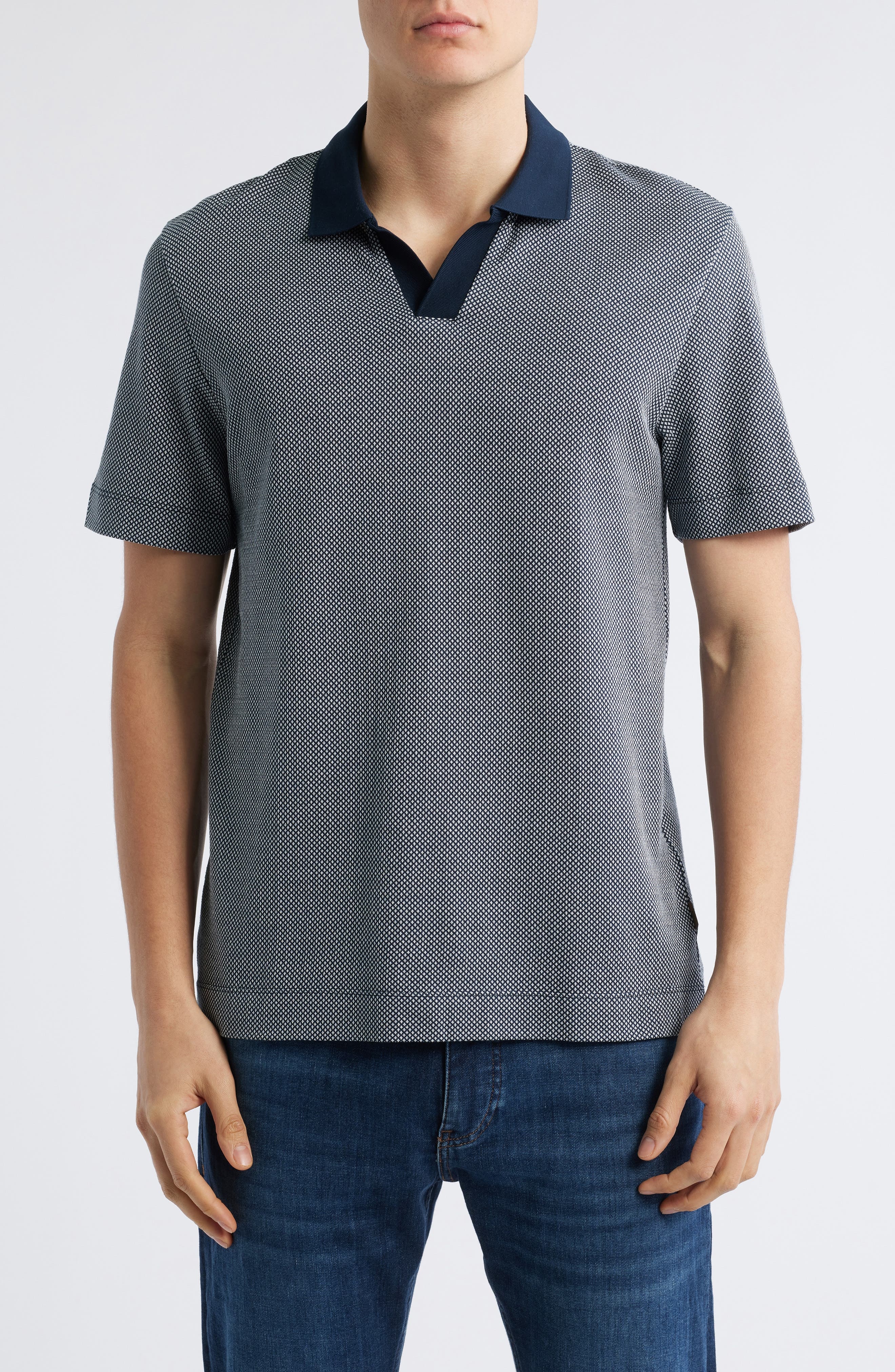 BOSS Parson Cotton & Silk Polo in Dark Blue at Nordstrom - 1