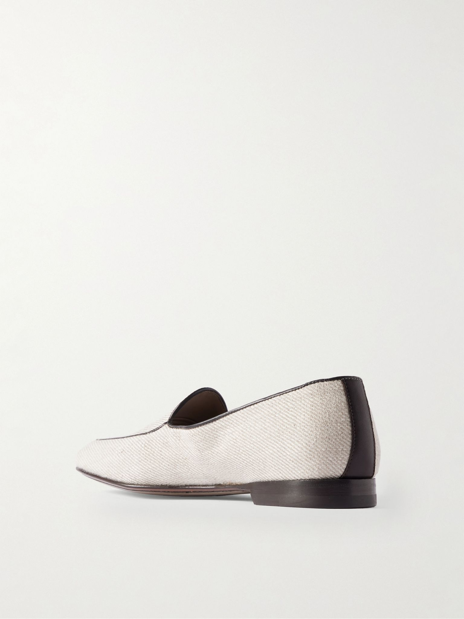 Modena Leather-Trimmed Linen-Twill Loafers Off-white - 4