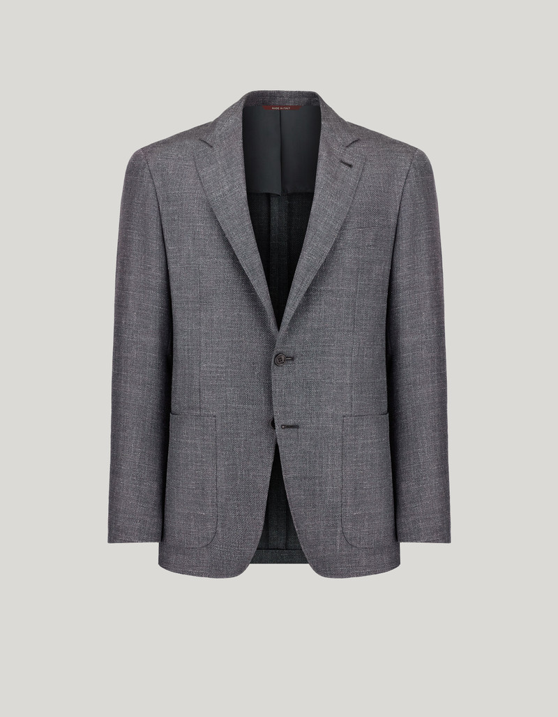NAVY BLUE TRICOT-EFFECT COTTON JERSEY JACKET 119