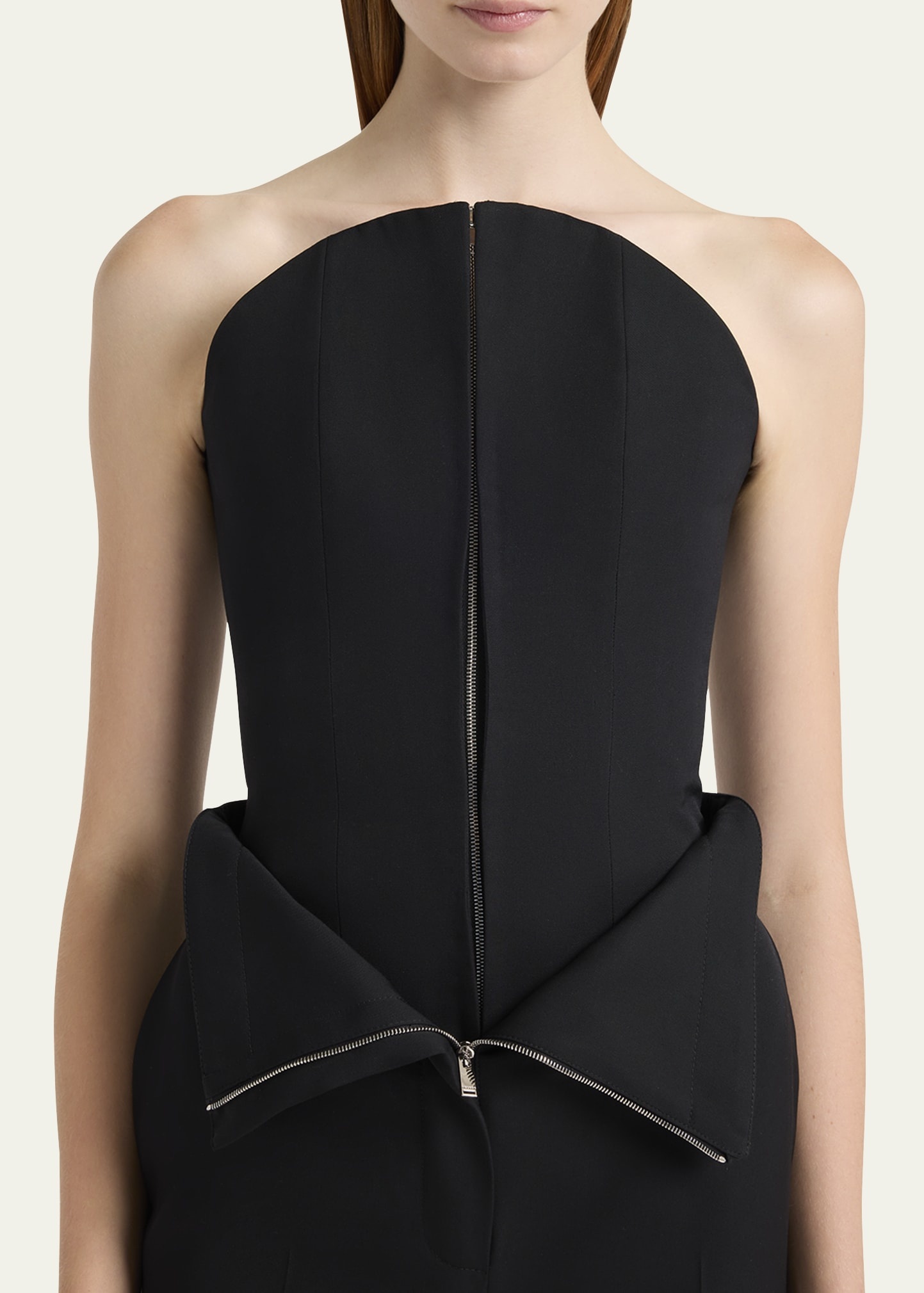Curved Strapless Zip-Front Bustier Top - 5