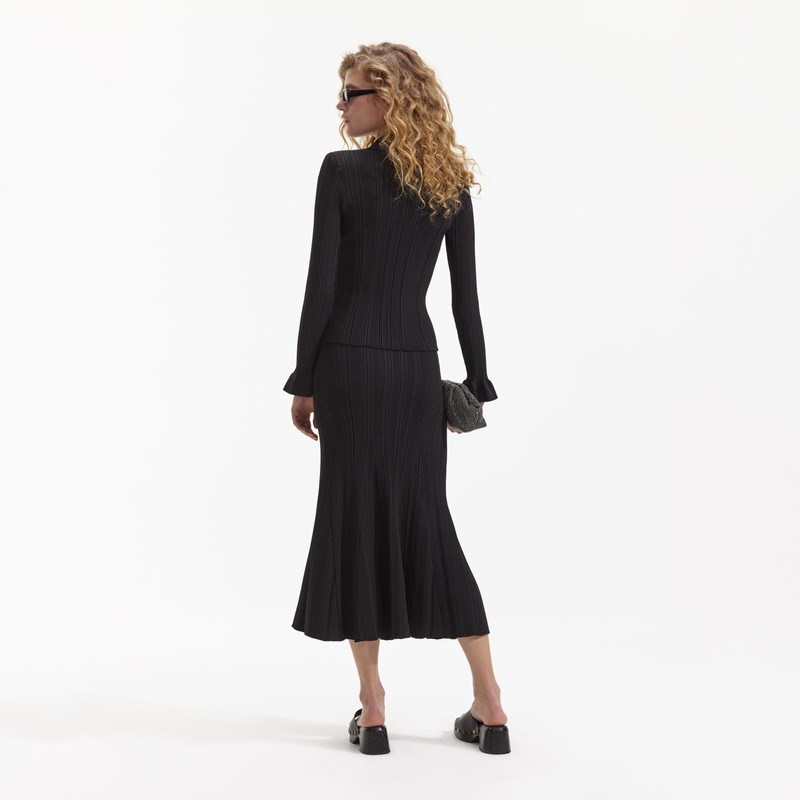 Black Ribbed Viscose Knit Skirt 3