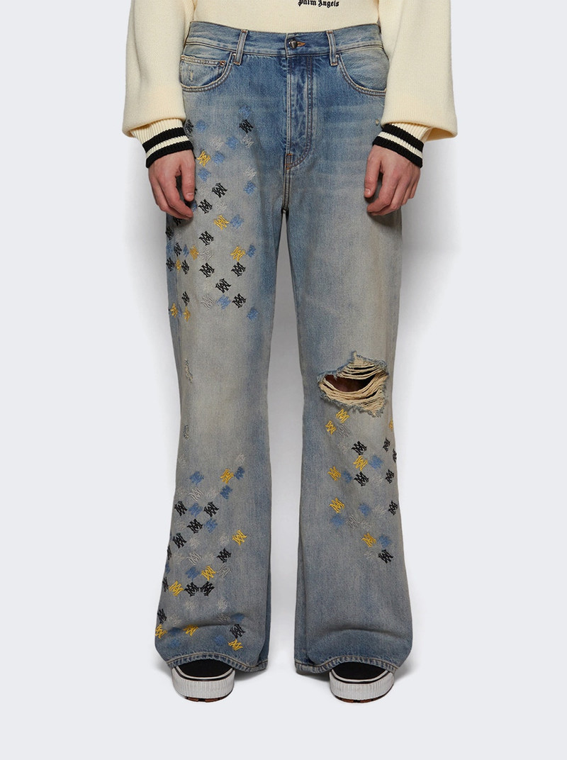 AMIRI Ma Quad Embroidered Flare Jeans Antique Indigo outlook