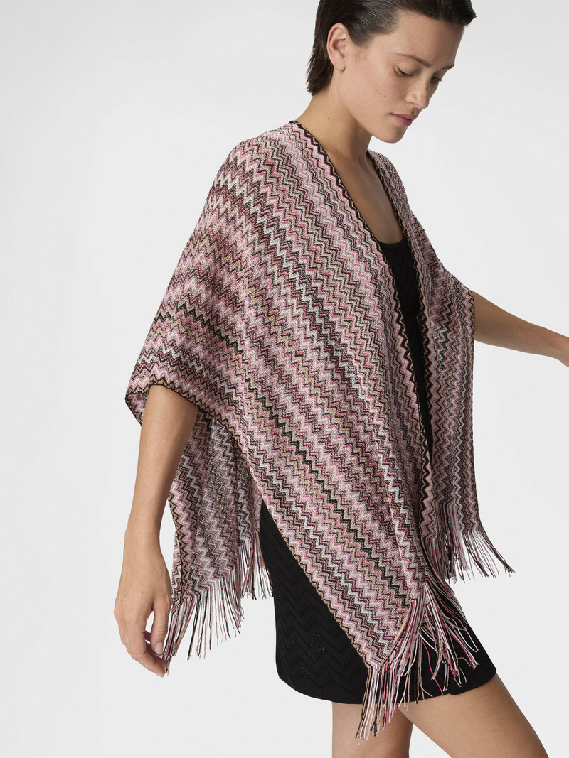 Zigzag viscose-blend poncho with fringes 3