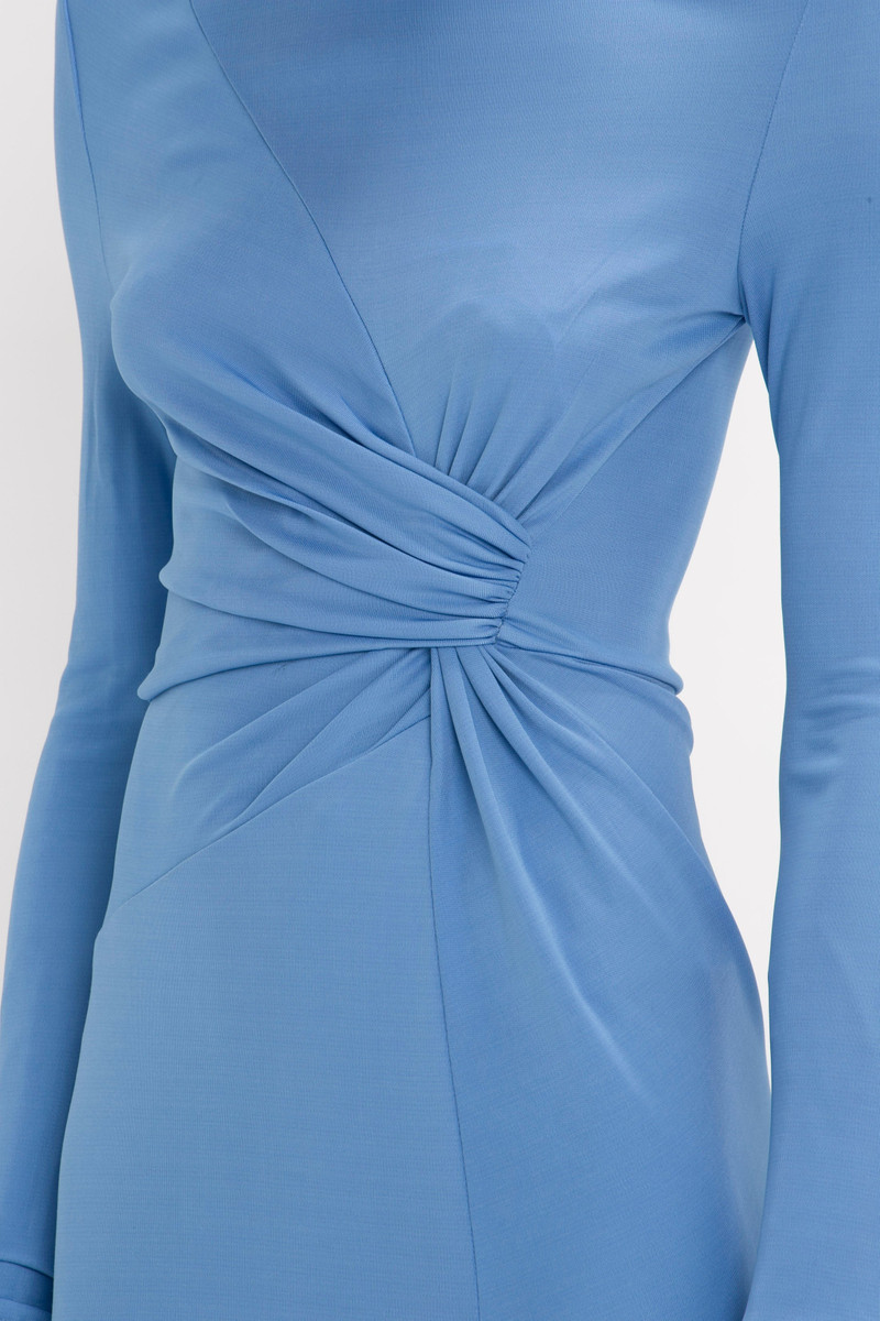 High Neck Asymmetric Draped Dress In Oxford Blue 5