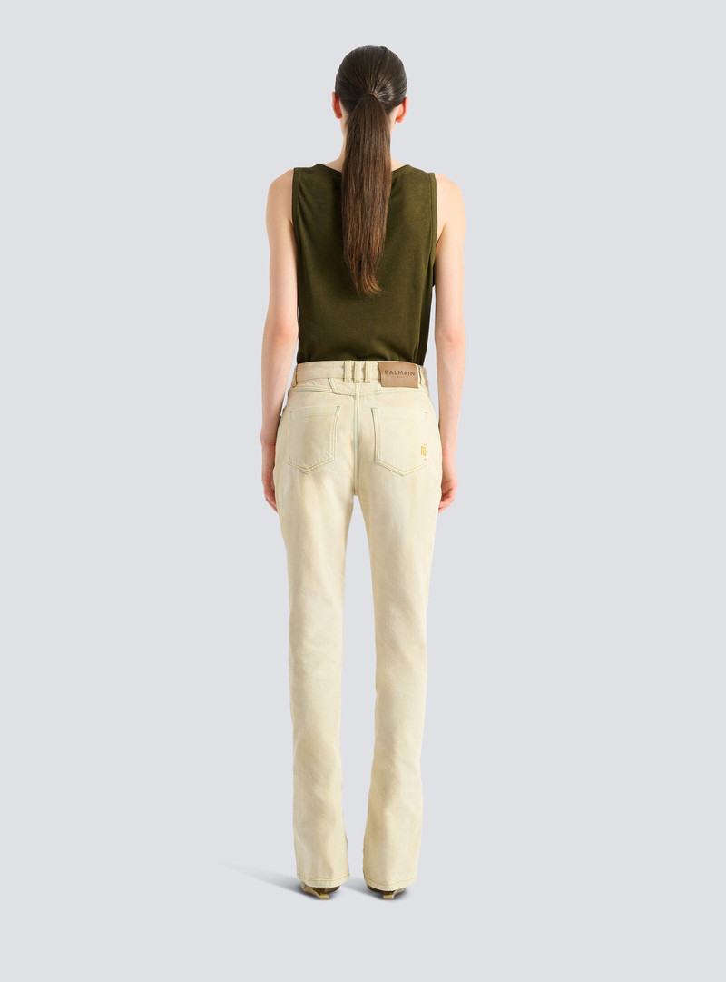 High-waisted faded denim jeans 4
