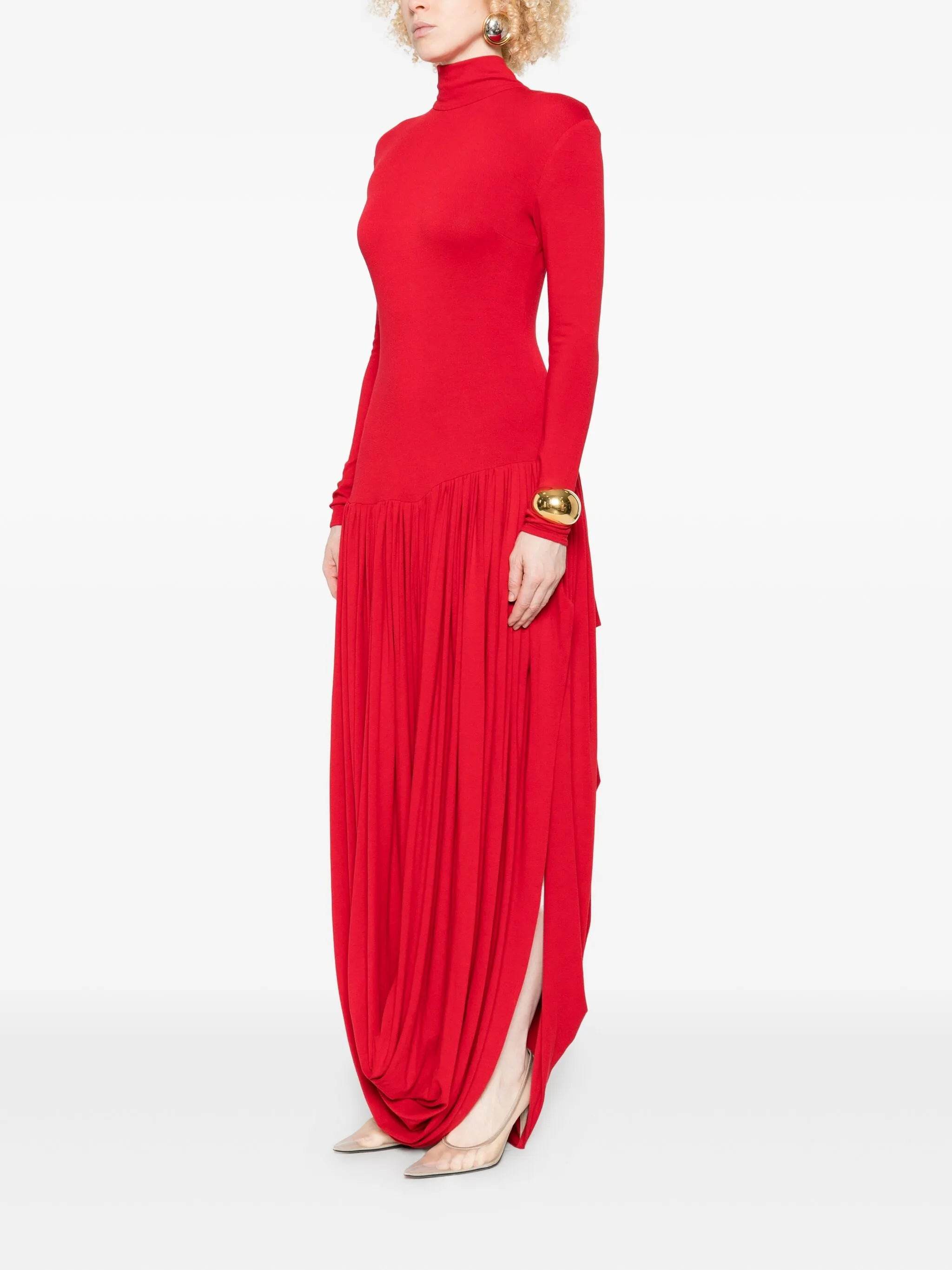 high-neck pleated dress - 3