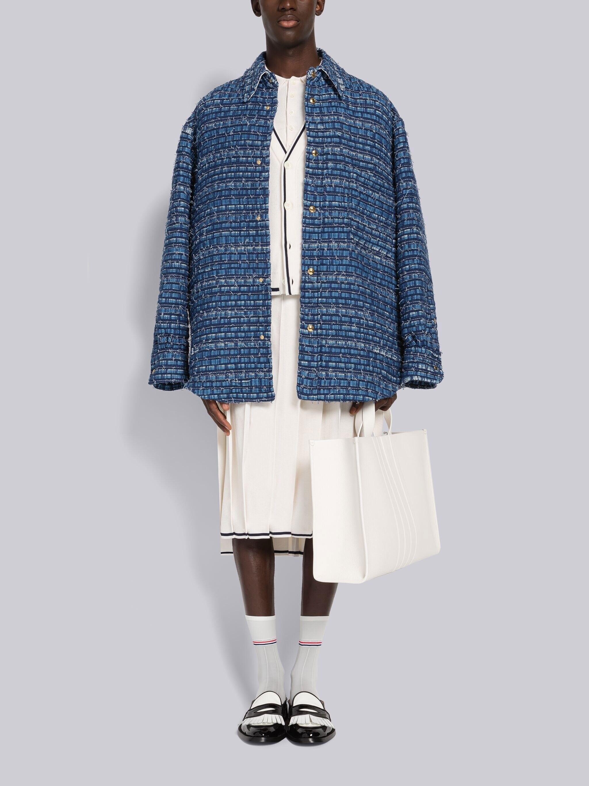 Denim Ribbon Tweed Oversized Shirt Jacket - 4