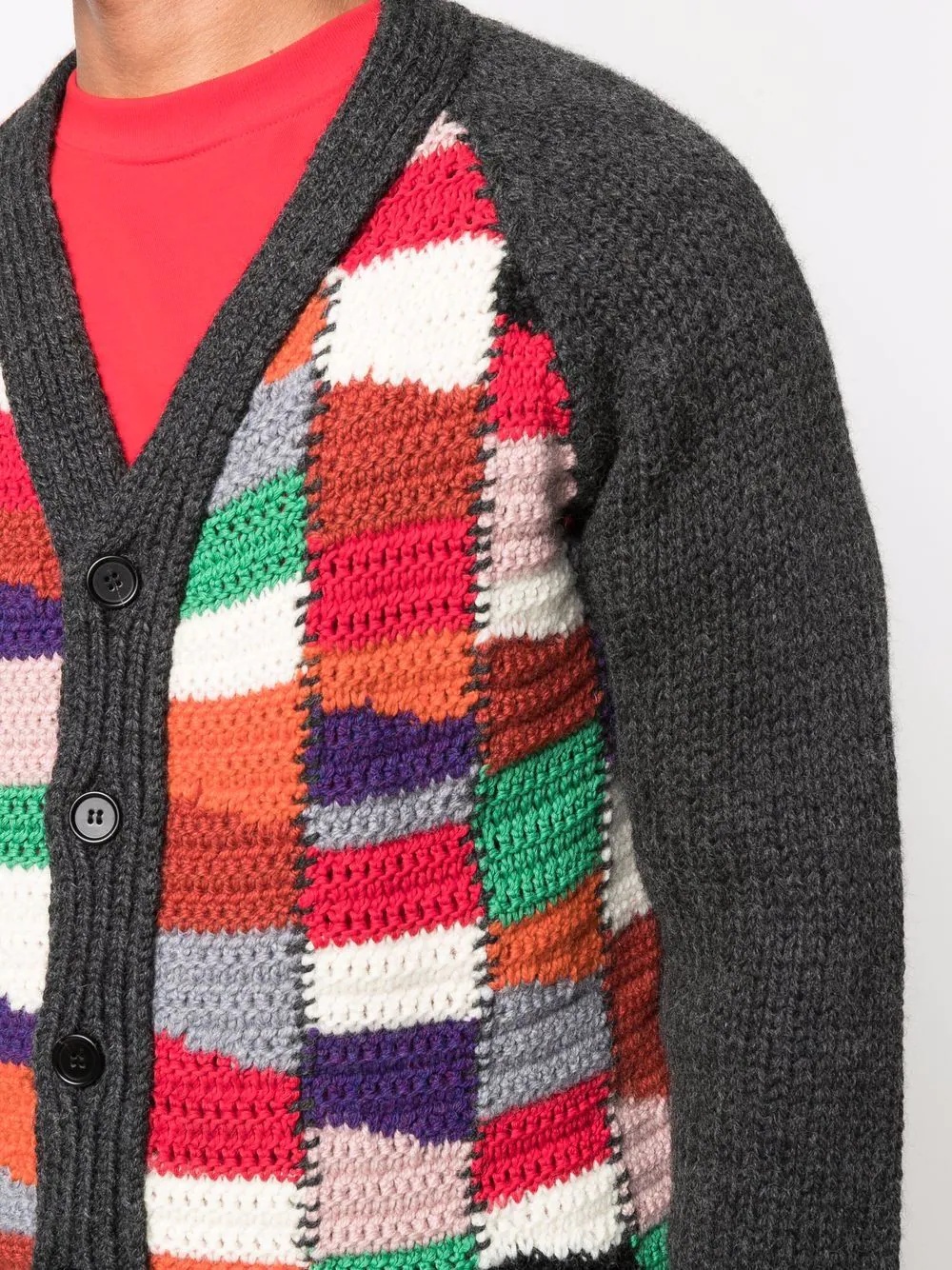 patchwork-knit V-neck cardigan - 5