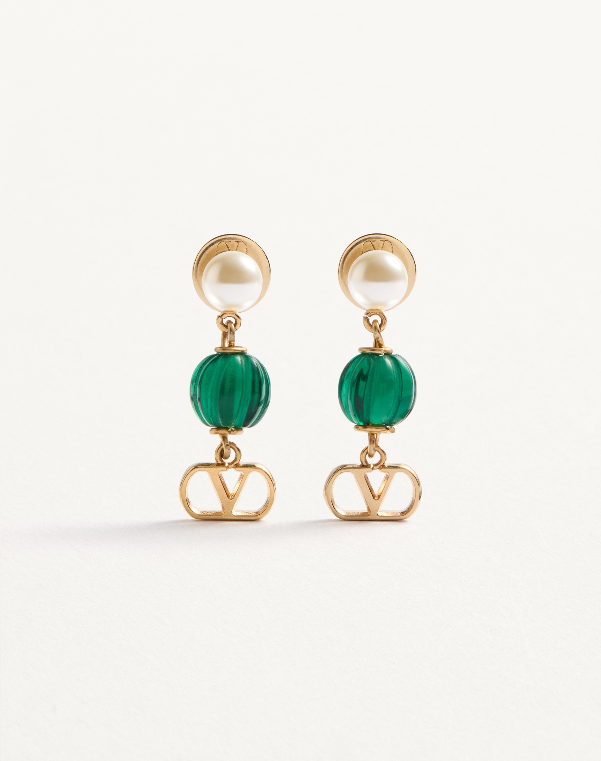 VLOGO SIGNATURE EARRINGS IN METAL, PEARL AND KNURLED GLASS - 1