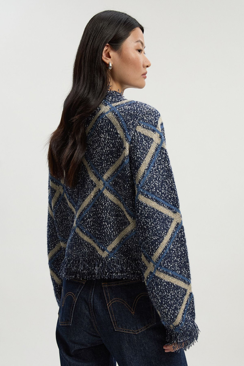 Tweed Yarn Fringe Detail Knitted Cardi 6