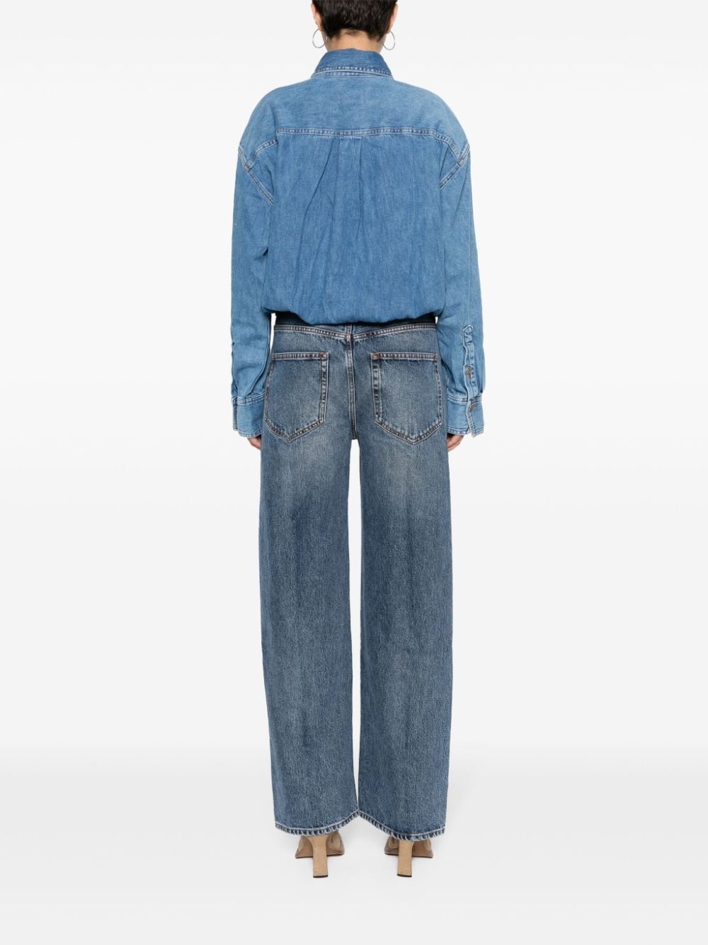 panelled-design denim jumpsuit - 4