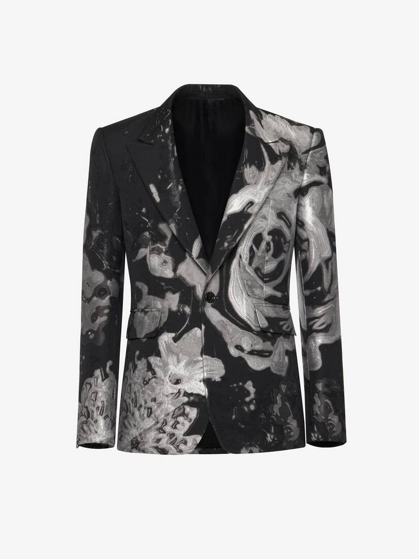 Men's Wax Flower Single-breasted Jacket in Black/silver - 1