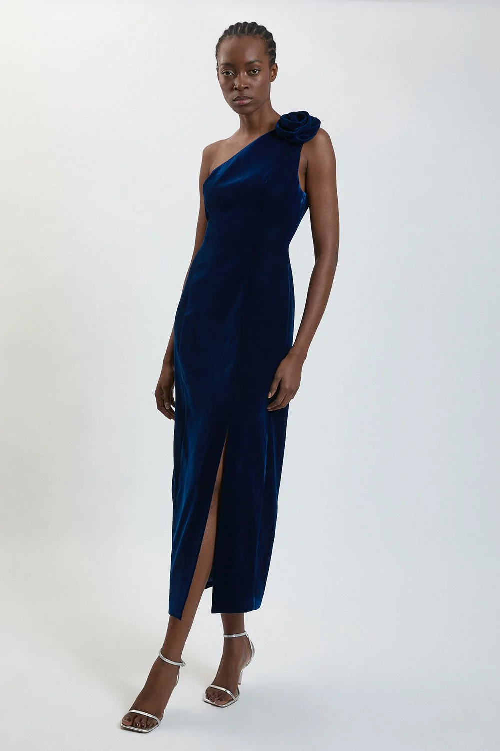 Rosette Detail Velvet Midi Dress - 1