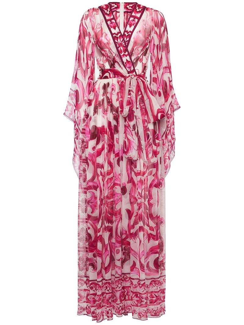 Maiolica print silk chiffon long dress - 1