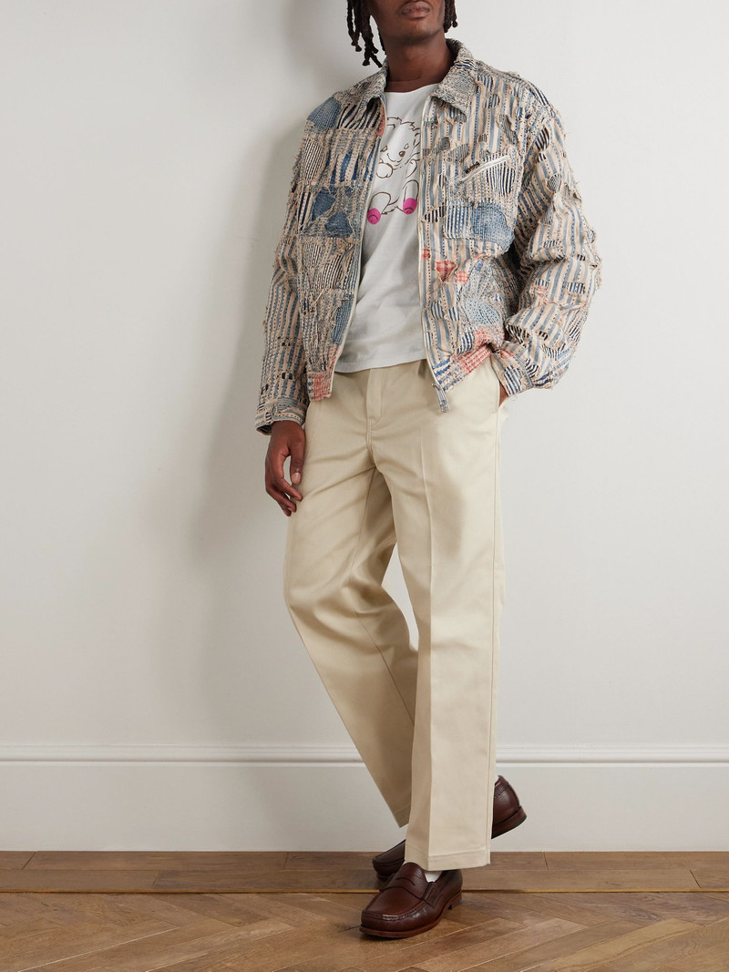 Kapital Boro Distressed Patchwork Cotton and Linen-Blend Zip-Up Jacket Blue outlook