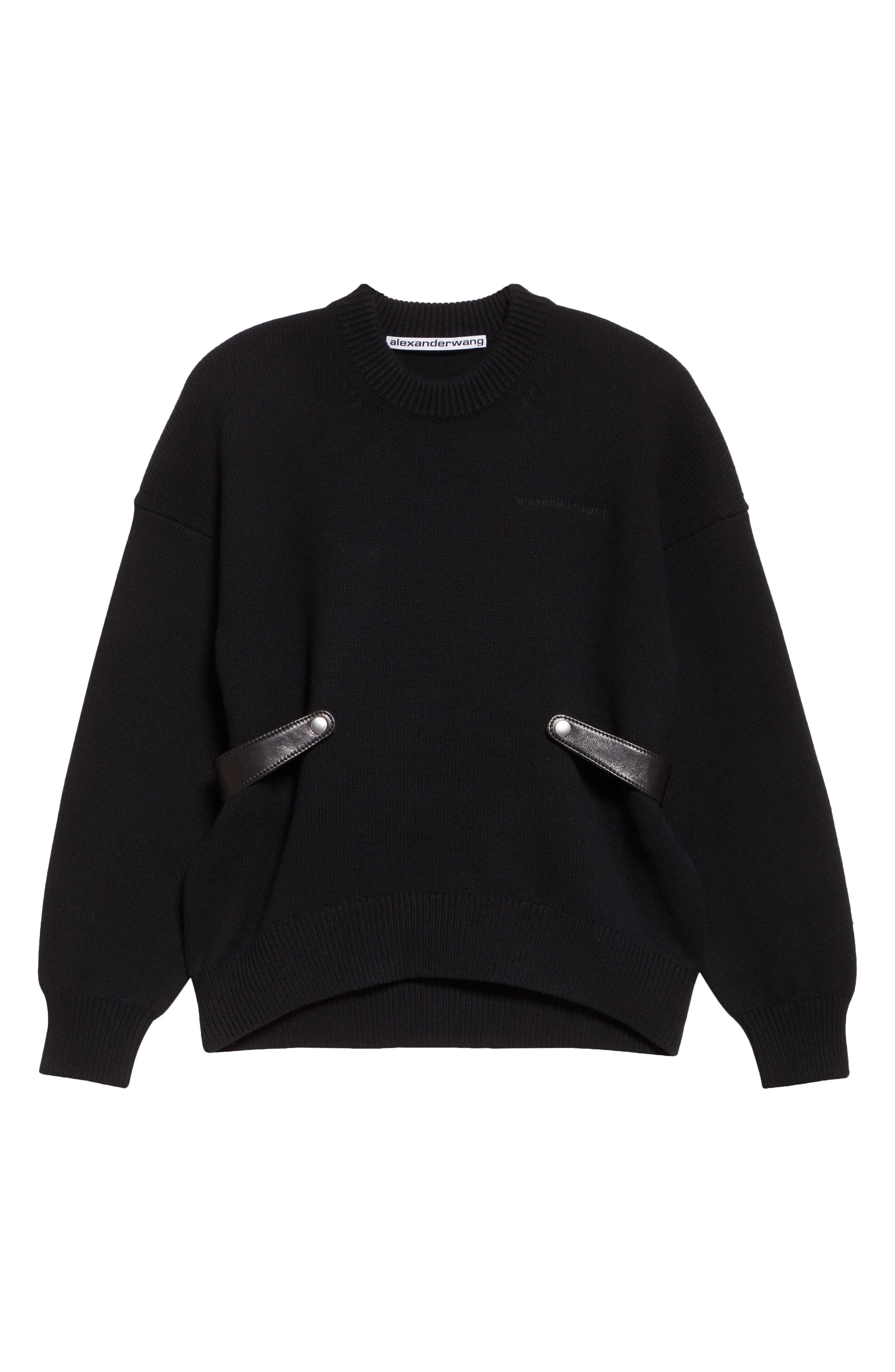 Alexander Wang Relaxed Wool Blend sweater with Detachable Leather Tabs in Black at Nordstrom - 1