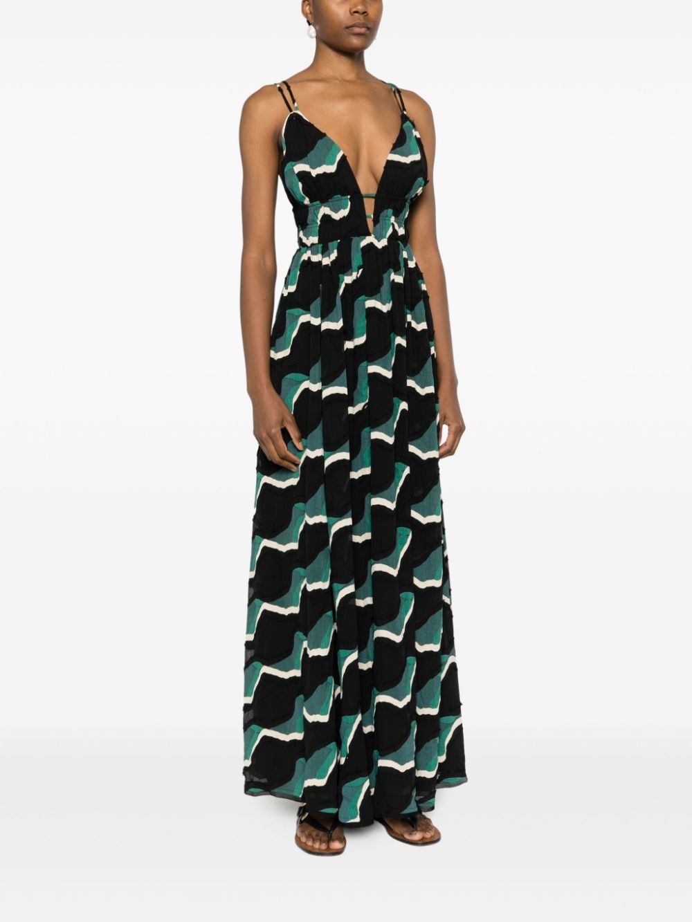 geometric-pattern print V-neck dress - 3