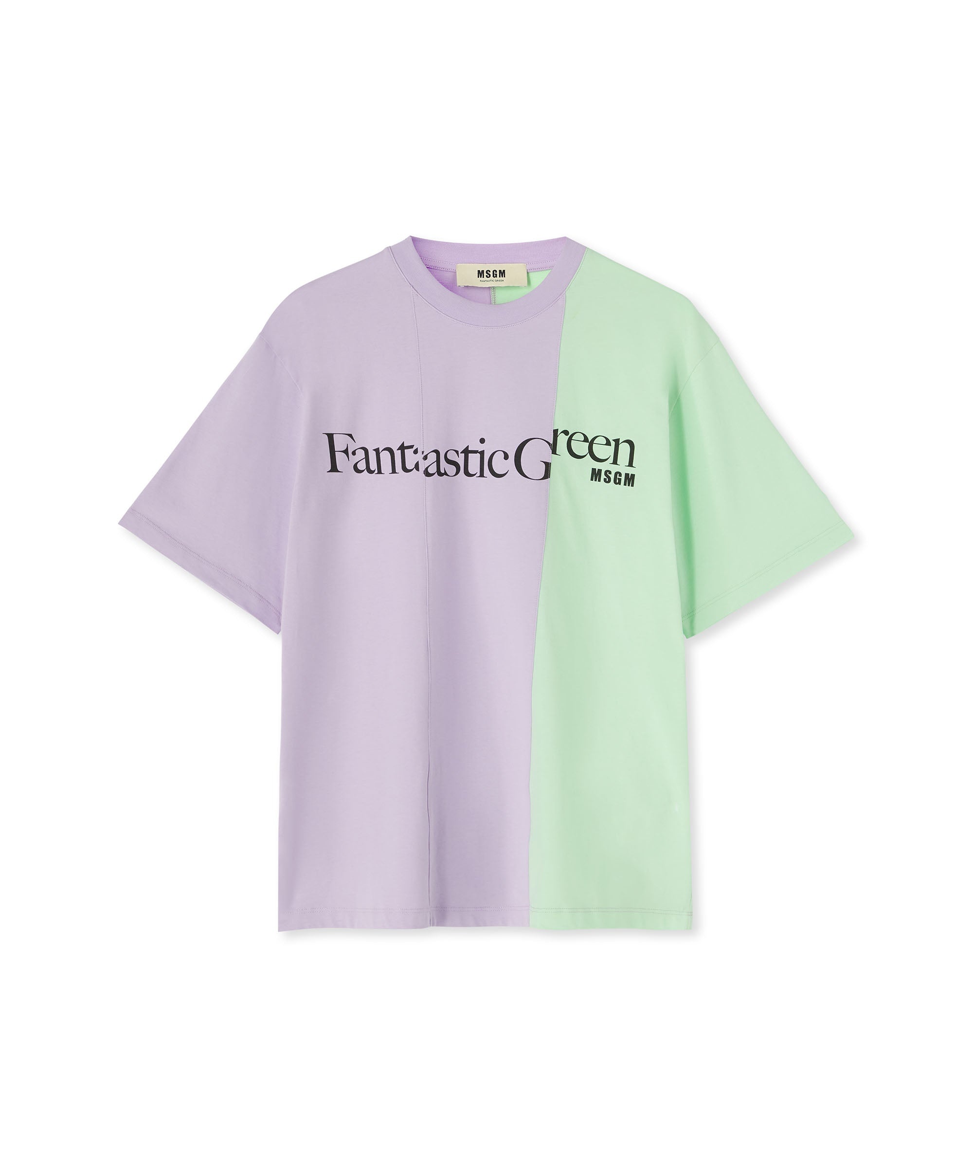 Organic cotton two-tone crewneck t-shirt from the MSGM Fantastic Green Capsule - 1
