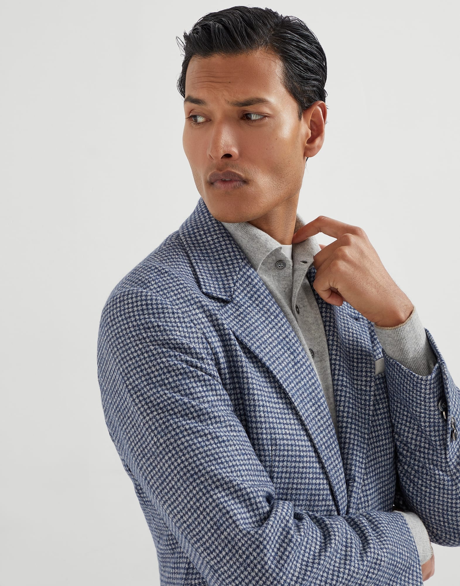 Wool and alpaca houndstooth deconstructed Cavallo blazer with metal buttons - 3