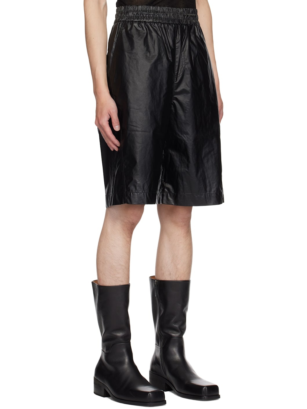 Black Drawstring Faux-Leather Bermuda Shorts - 2