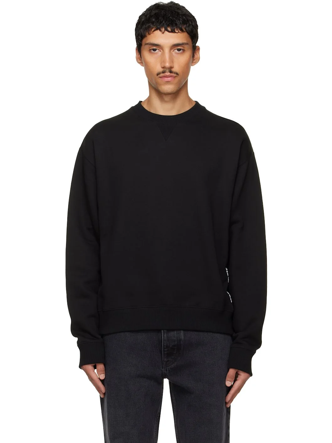 Black Cotton Terry Crew-Neck Sweatshirt - 1