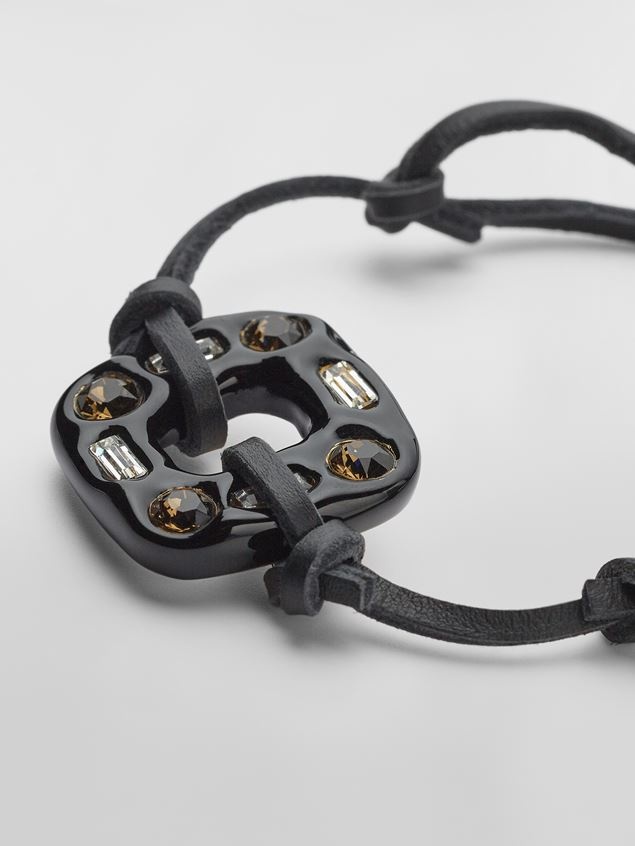 LEATHER SPARKLE BRACELET WITH BLACK METAL ELEMENT AND BI-COLOURED BEADS - 3
