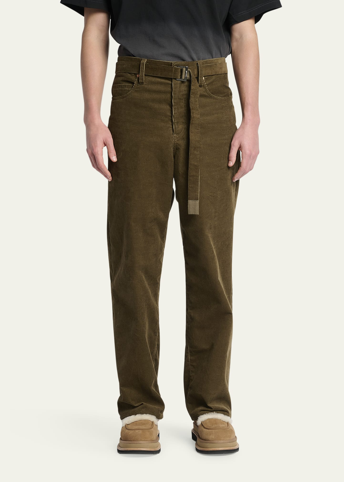 Men's Corduroy Belted Straight-Leg Pants - 4