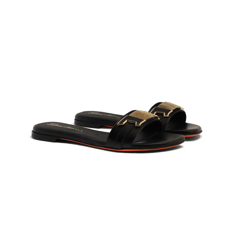Women's black leather slide sandal 3
