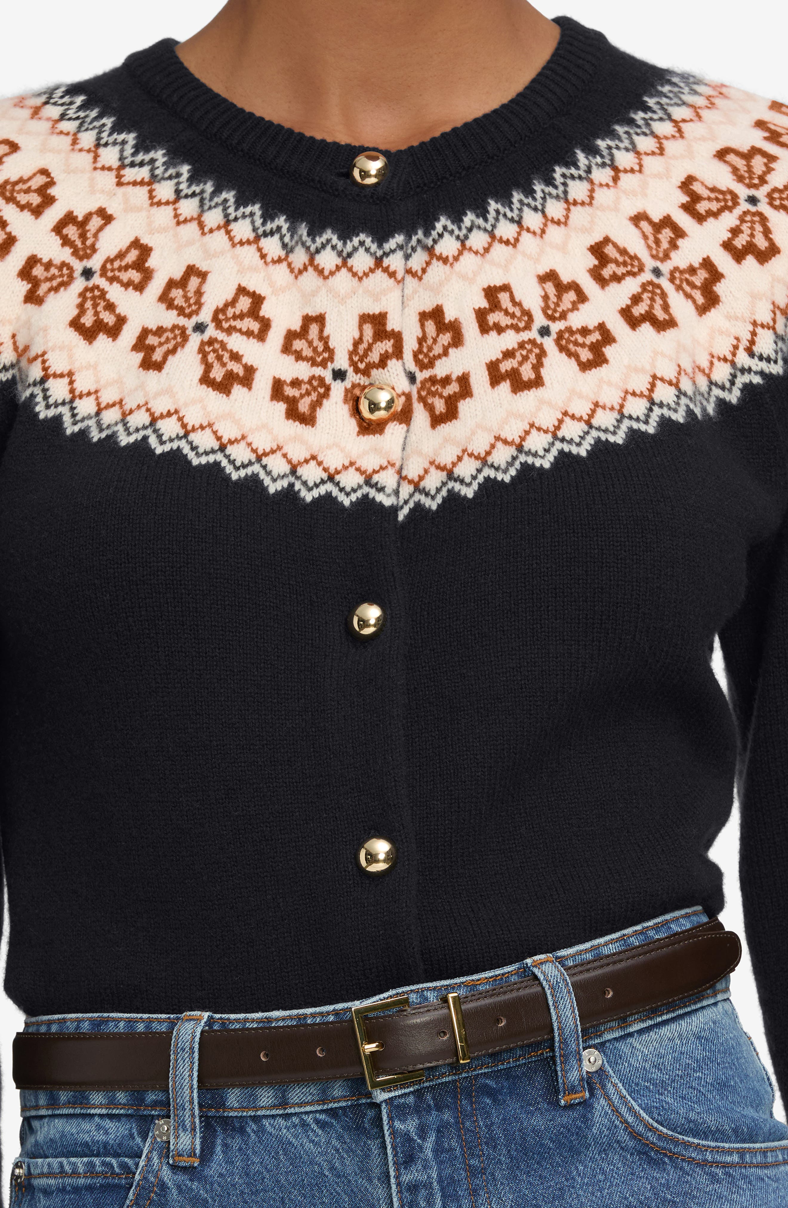 FRAME The Fair Isle Cashmere Cardigan in Navy at Nordstrom - 4